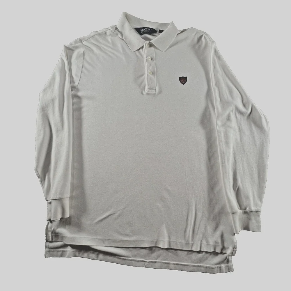 Polo Golf Ralph Lauren‎ Mens L Long Sleeve Polo Shirt White Crest Logo Classic